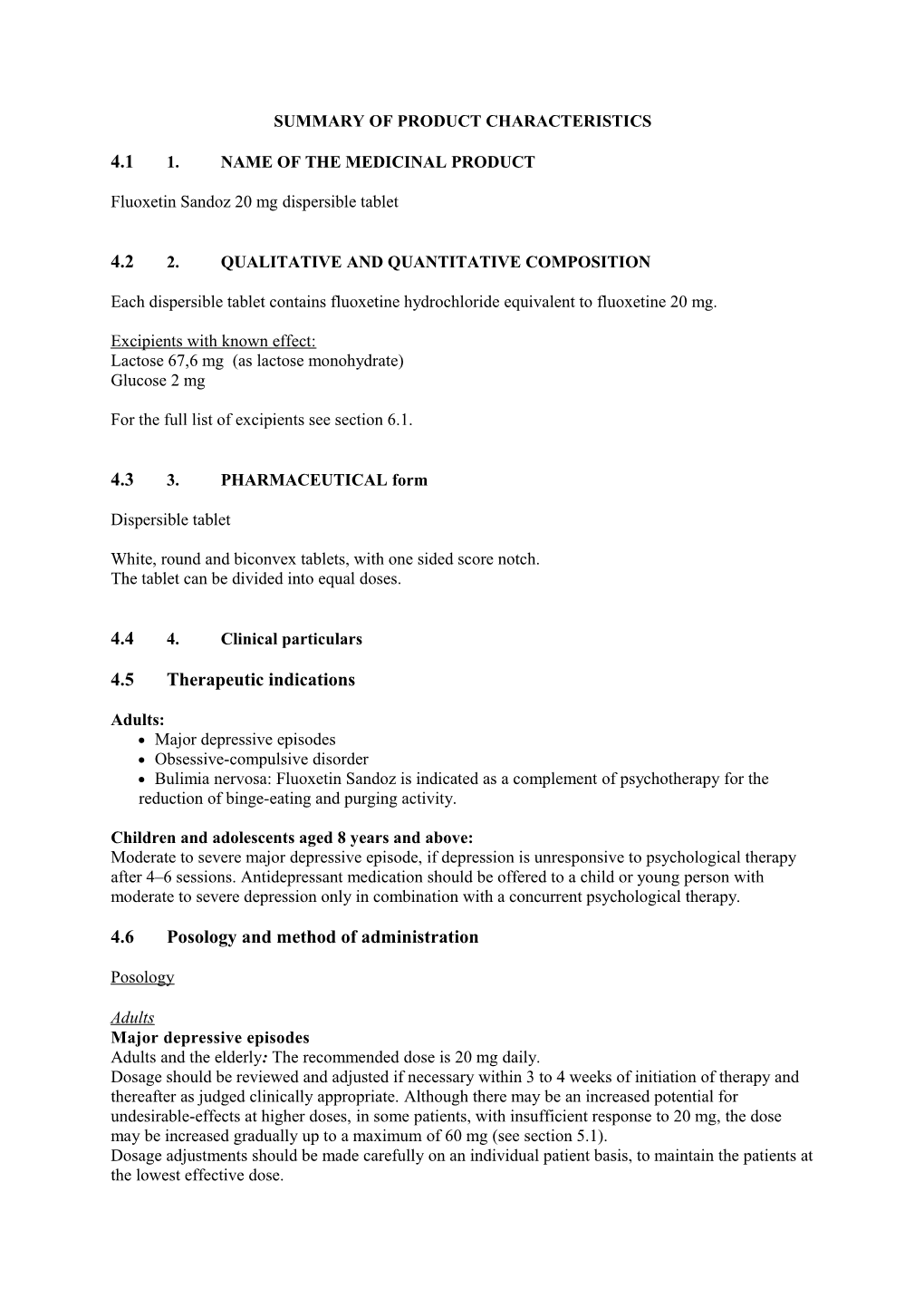 Fluoxetin Sandoz Dispersible Tablet ENG Smpc