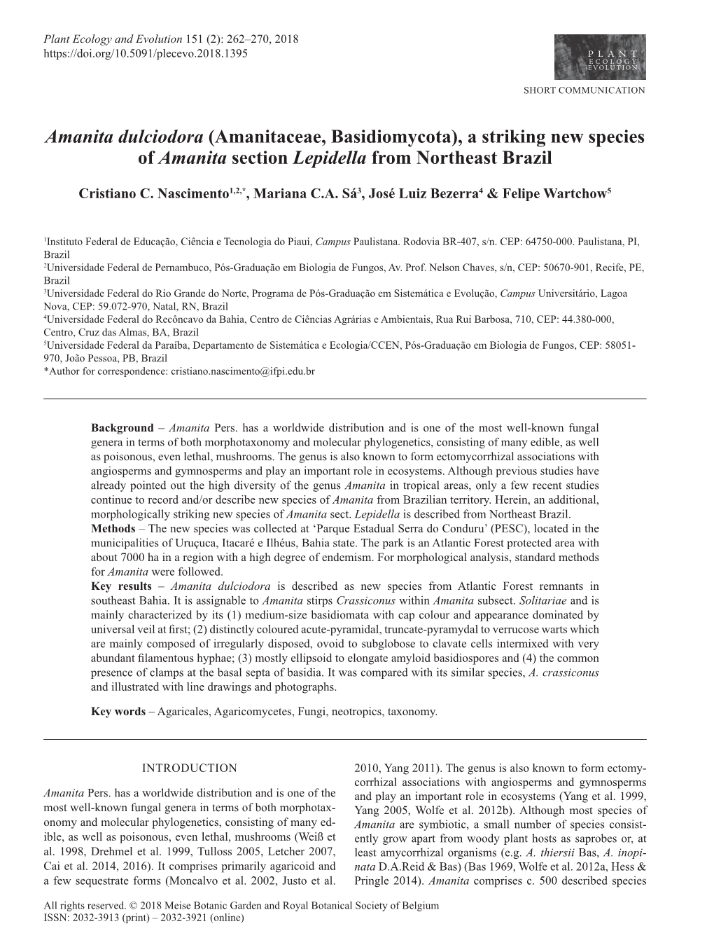 A Striking New Species of Amanita Section Lepidella from Northeast Brazil