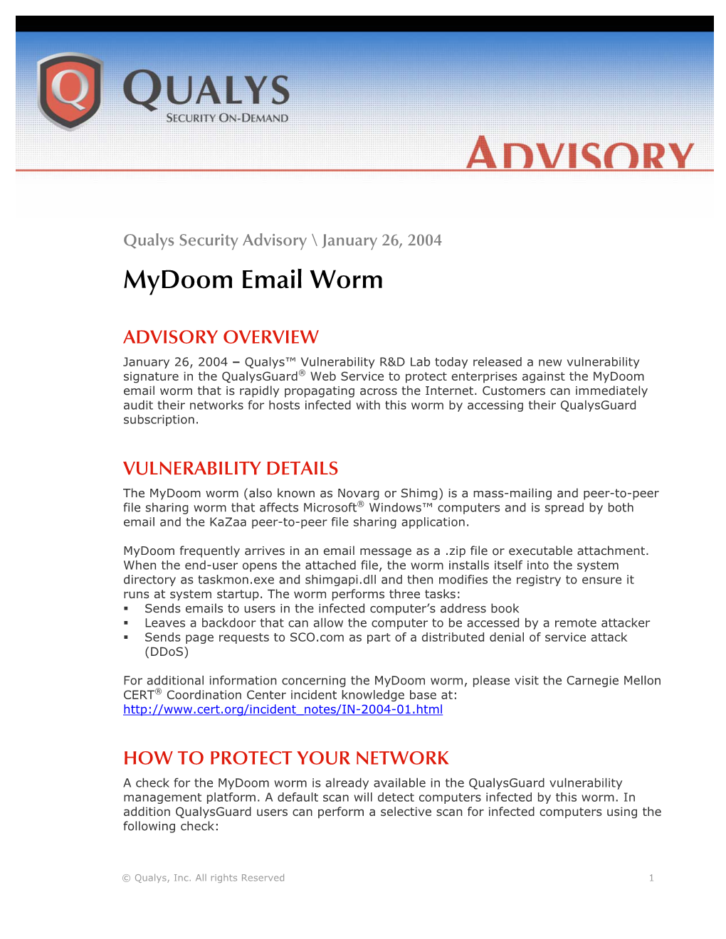 Mydoom Email Worm