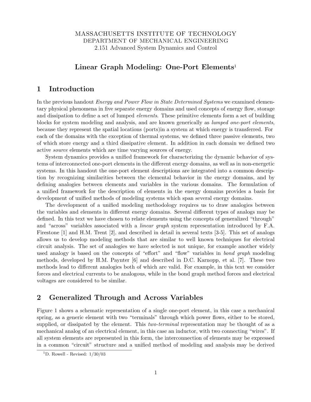 Linear Graph Modeling: One-Port Elements1