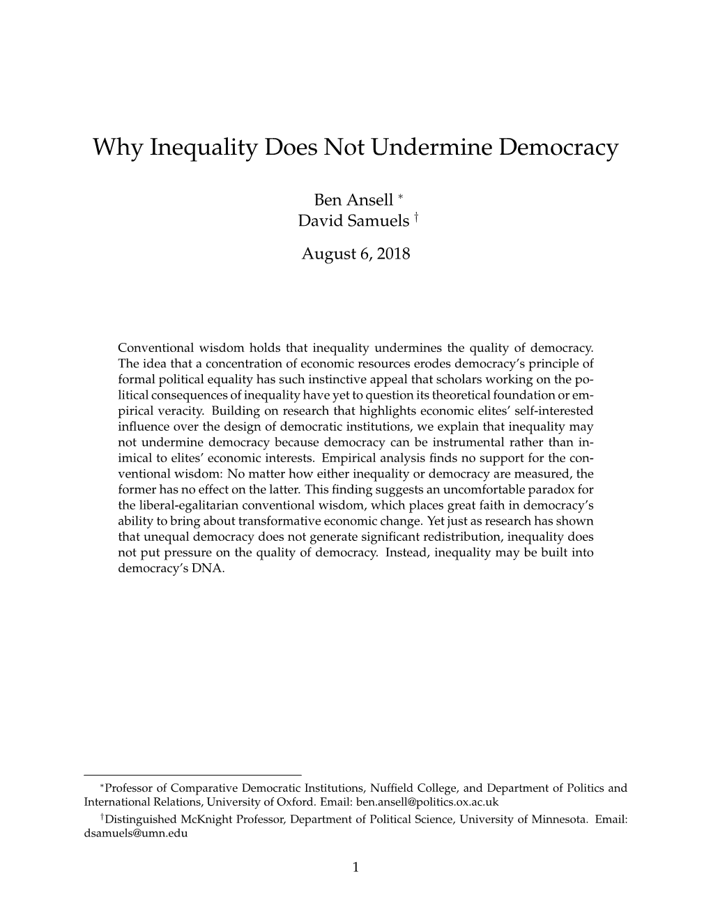 Why Inequality Does Not Undermine Democracy