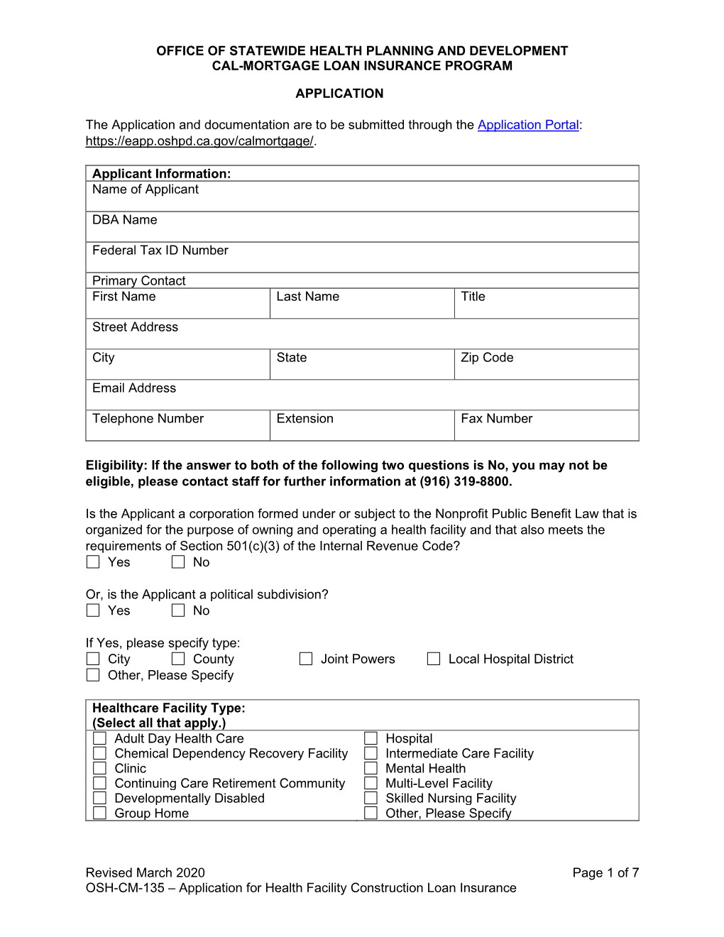 Cal-Mortgage Application and Supporting Documents Checklist