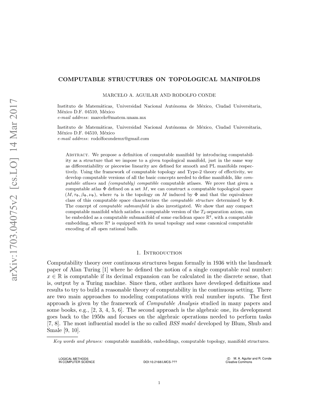 Arxiv:1703.04075V2 [Cs.LO] 14 Mar 2017 Osbc Ote15sadfcsso H Leri Operation Called Algebraic So the the Al Is the 10]