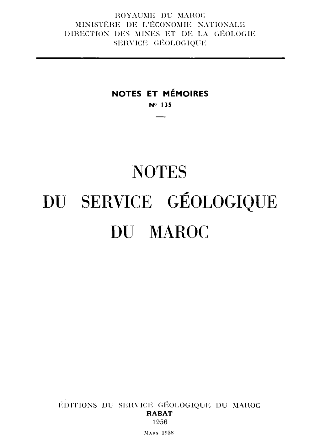 Notes Du Service Géologique Du Maroc