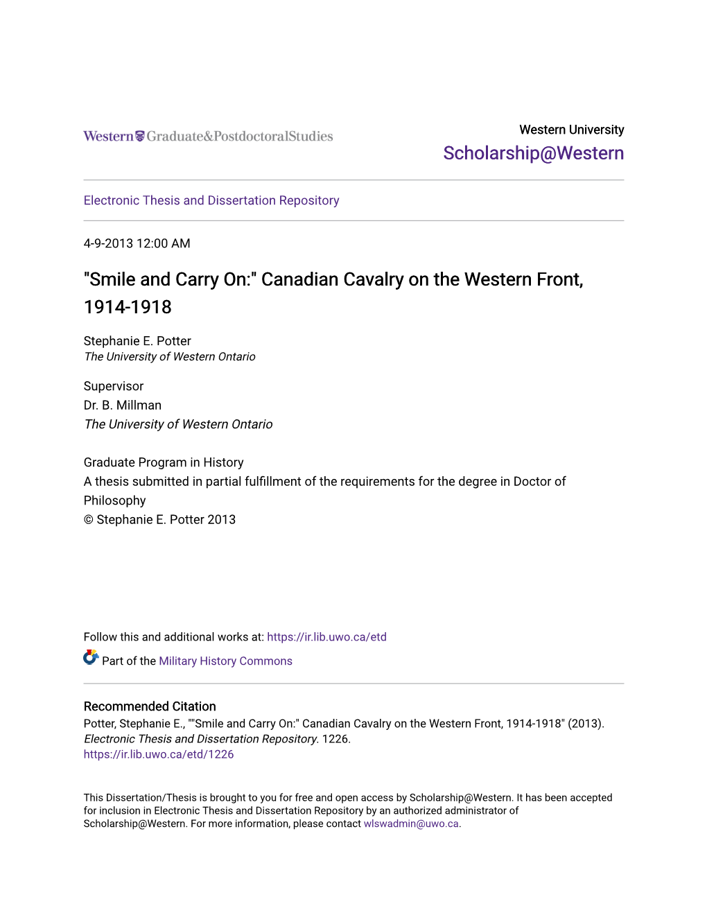 Canadian Cavalry on the Western Front, 1914-1918