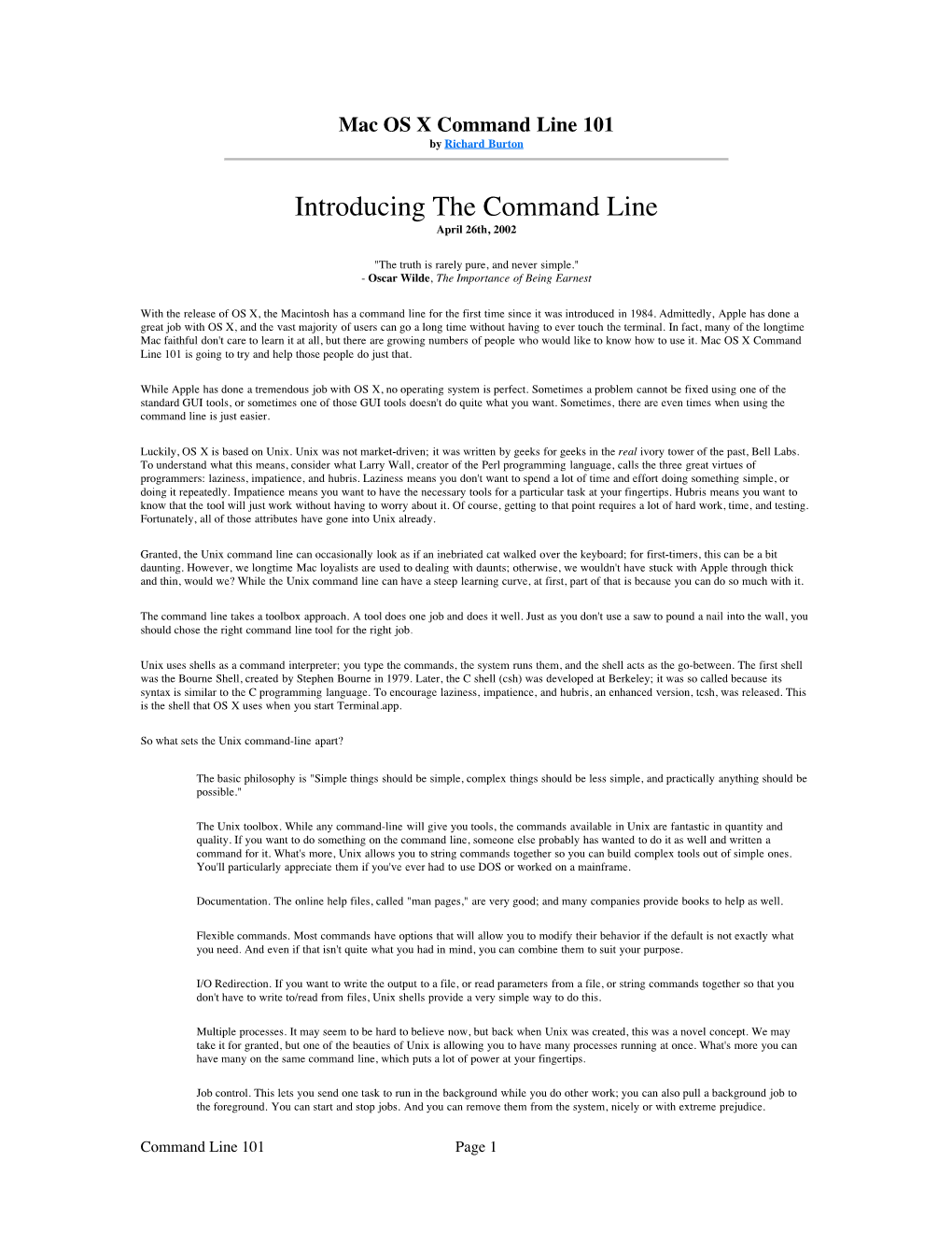 Introducing the Command Line April 26Th, 2002