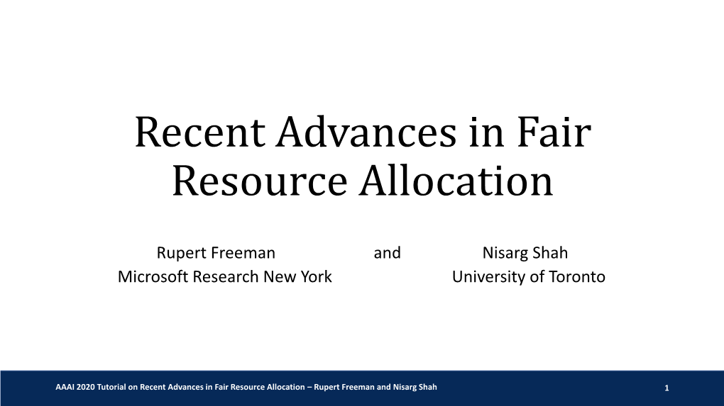 Recent Advances in Fair Resource Allocation