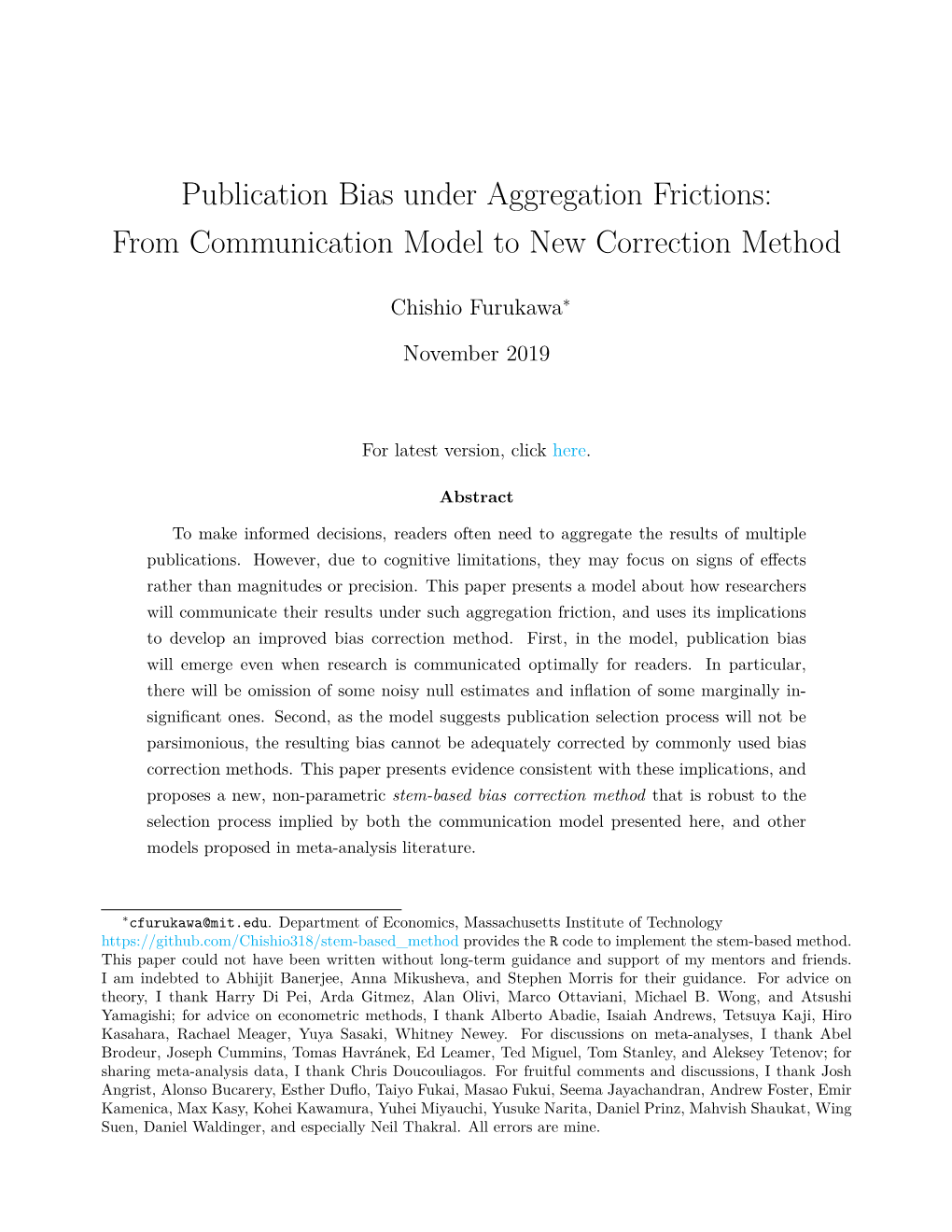 Publication Bias Under Aggregation Frictions: from Communication Model to New Correction Method