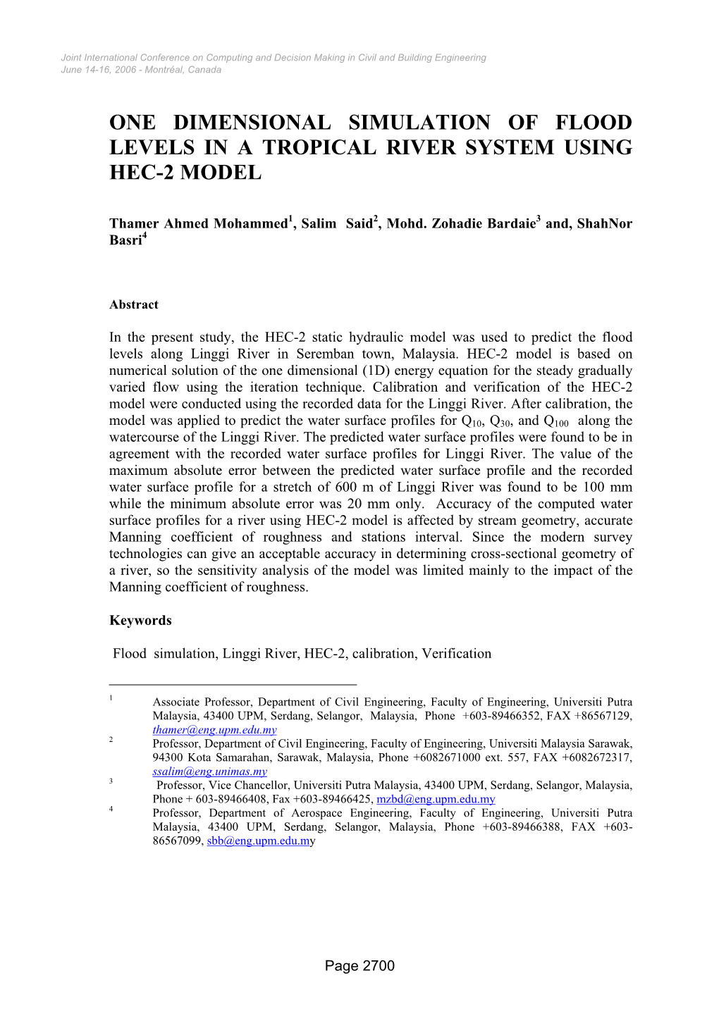 Ic-422 One Dimensional Simulation of Flood Levels in a Tropical River System Using Hec-2 Model