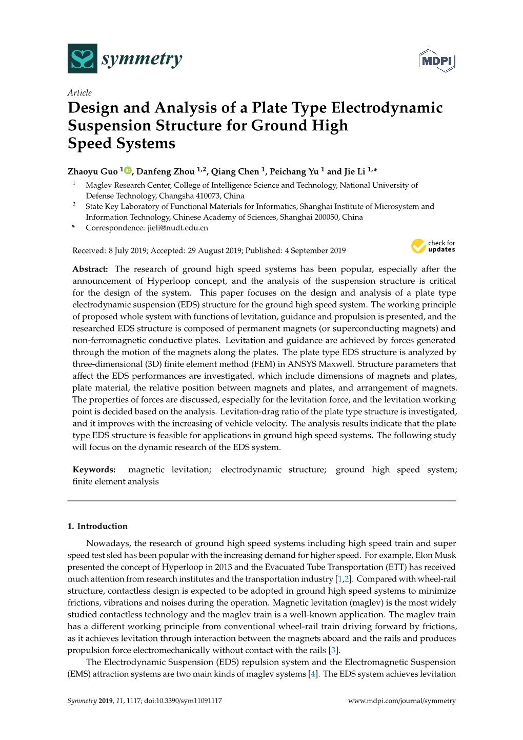 Design and Analysis of a Plate Type Electrodynamic Suspension Structure for Ground High Speed Systems