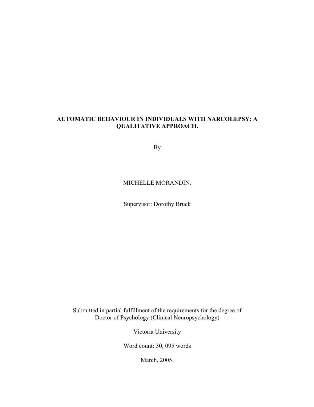 Automatic Behaviour in Individuals with Narcolepsy: a Qualitative Approach