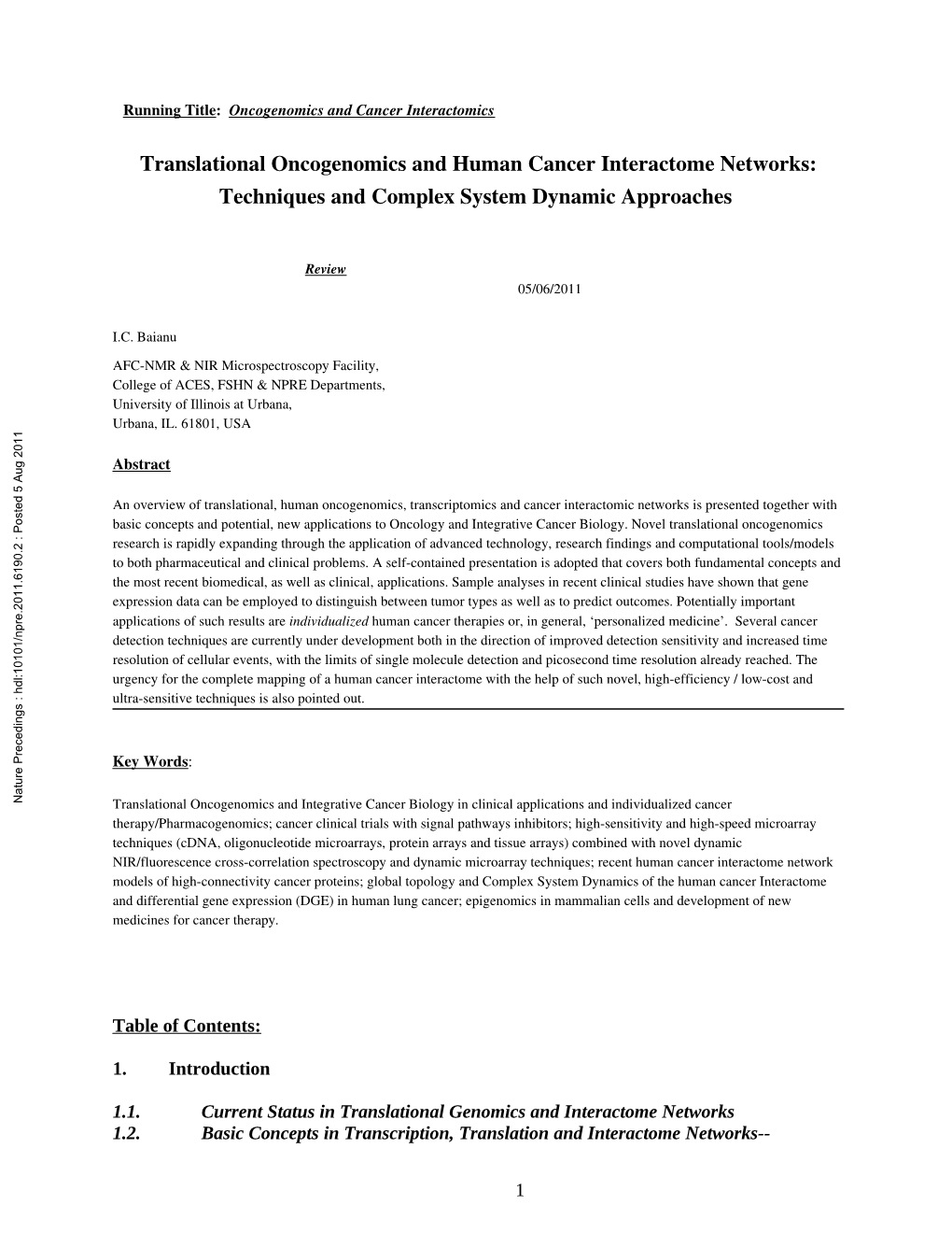 Translational Genomics, Proteomics and Interactomics