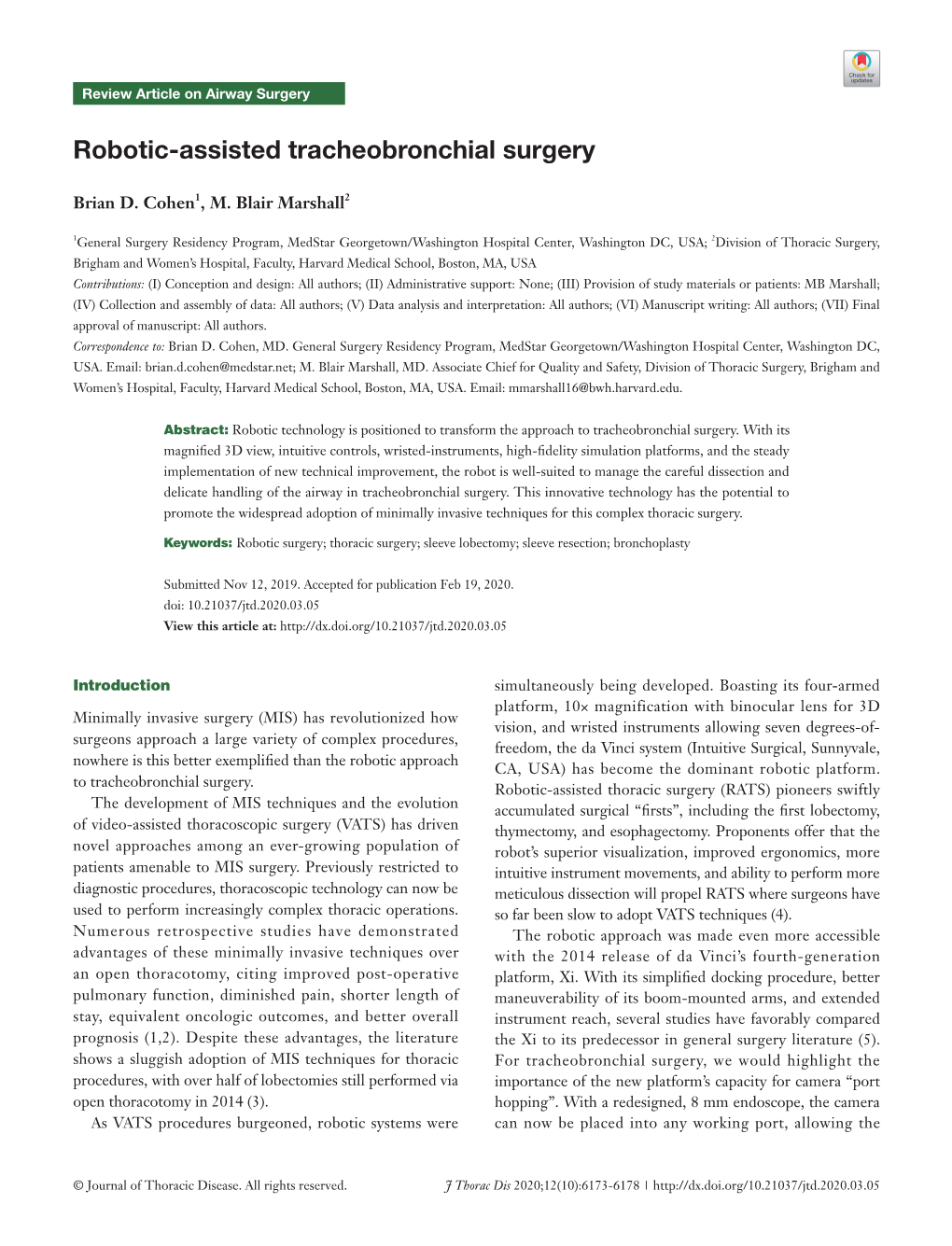 Robotic-Assisted Tracheobronchial Surgery