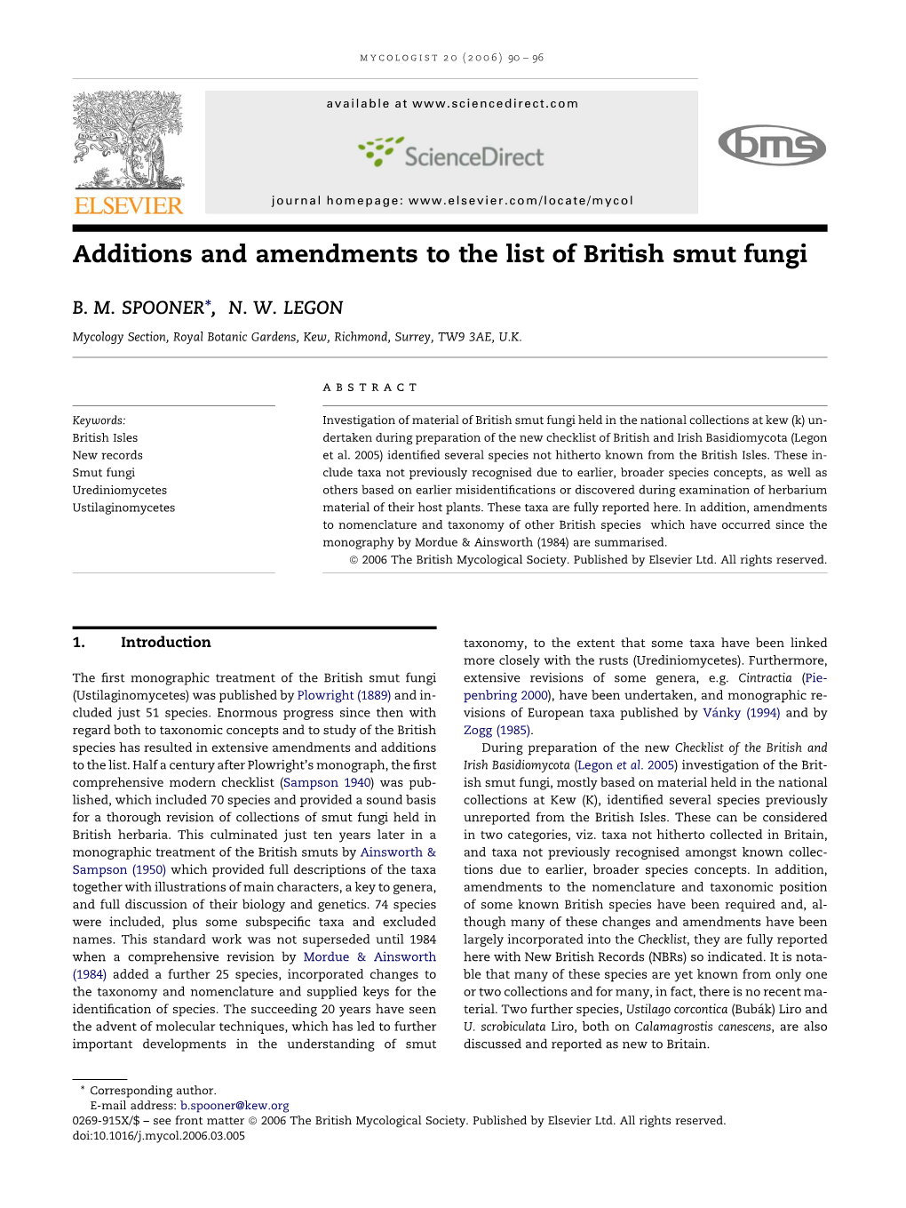 Additions and Amendments to the List of British Smut Fungi