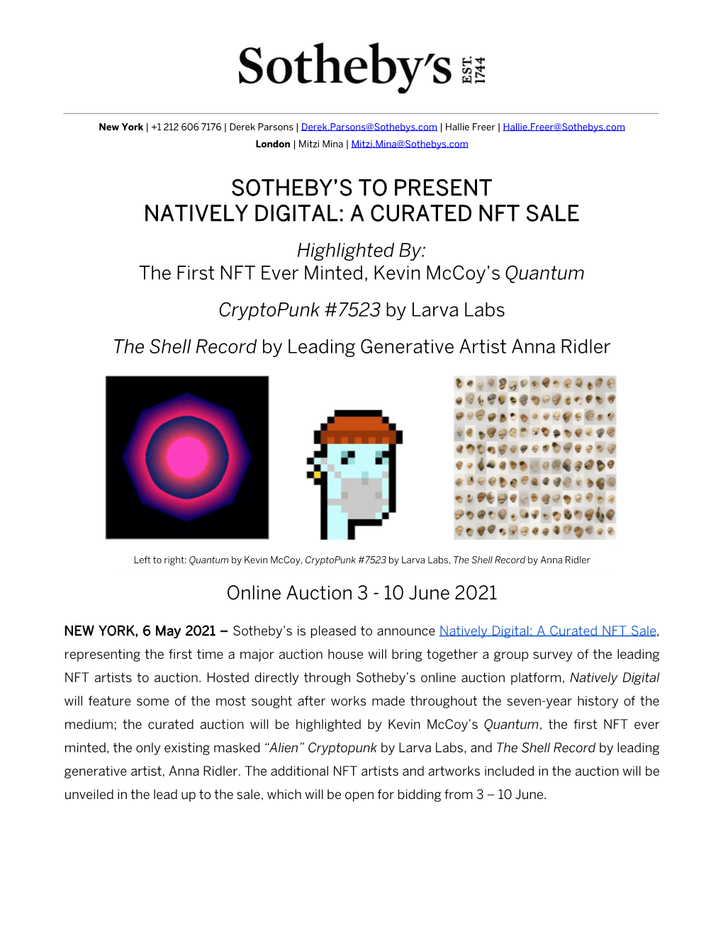 Sotheby's Press Release