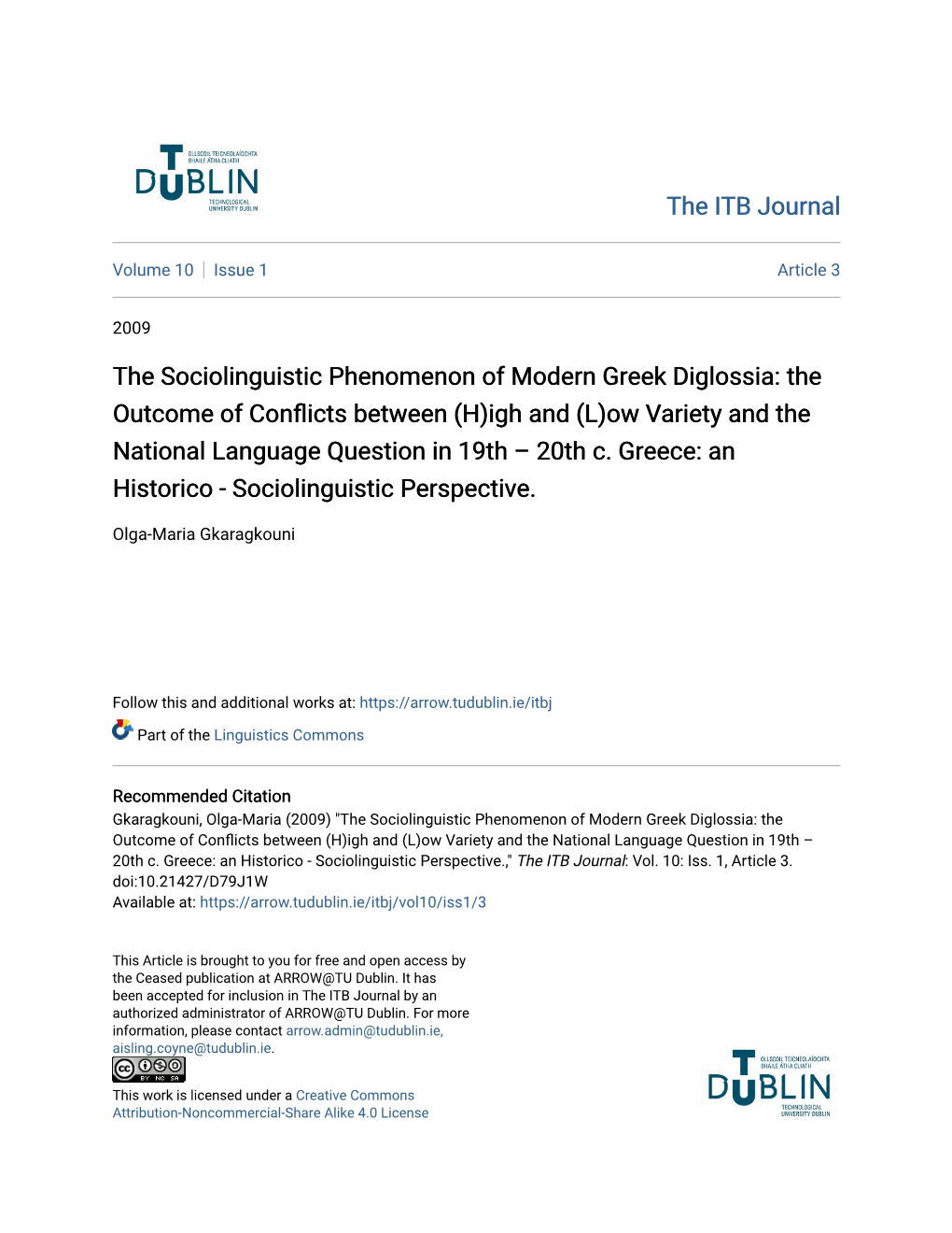 The Sociolinguistic Phenomenon of Modern Greek Diglossia