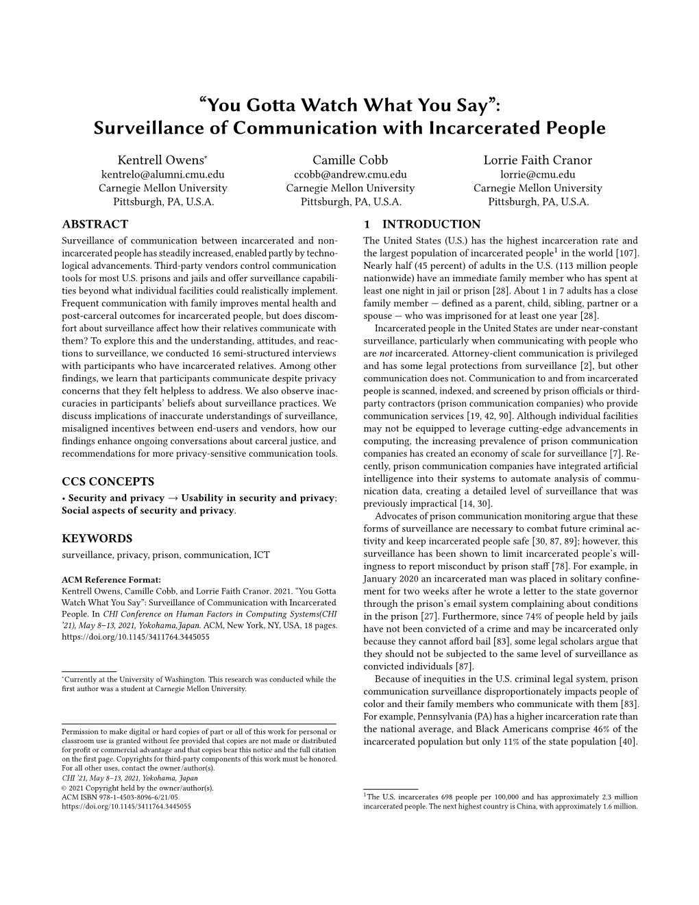 Surveillance of Communication with Incarcerated People