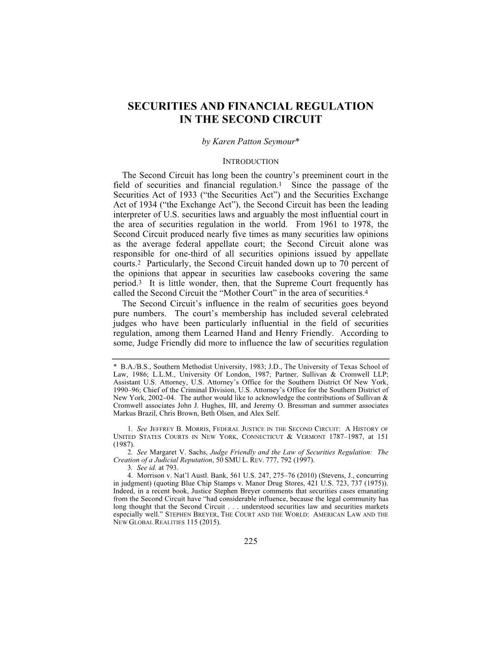 Securities and Financial Regulation in the Second Circuit