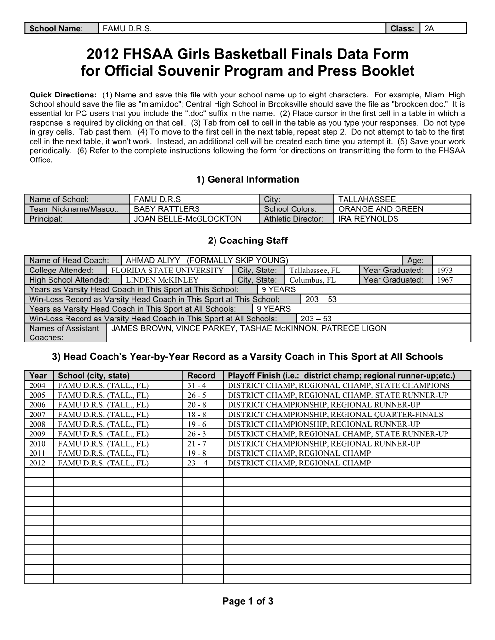 2012 FHSAA Girls Basketball Finals Data Form s1