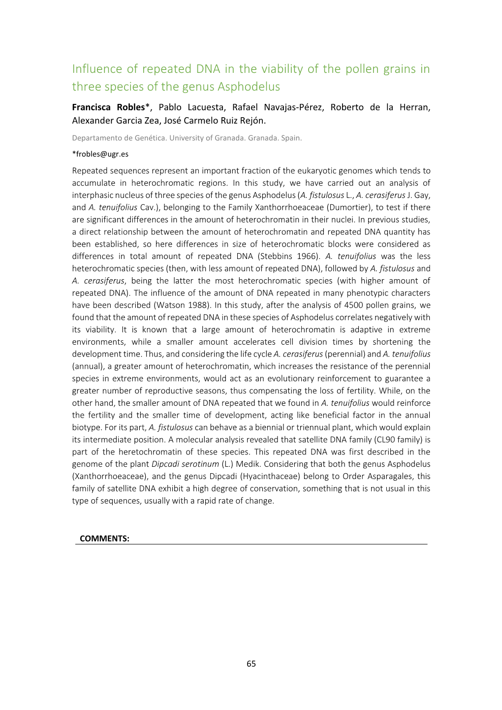 Influence of Repeated DNA in the Viability of the Pollen Grains in Three Species of the Genus Asphodelus