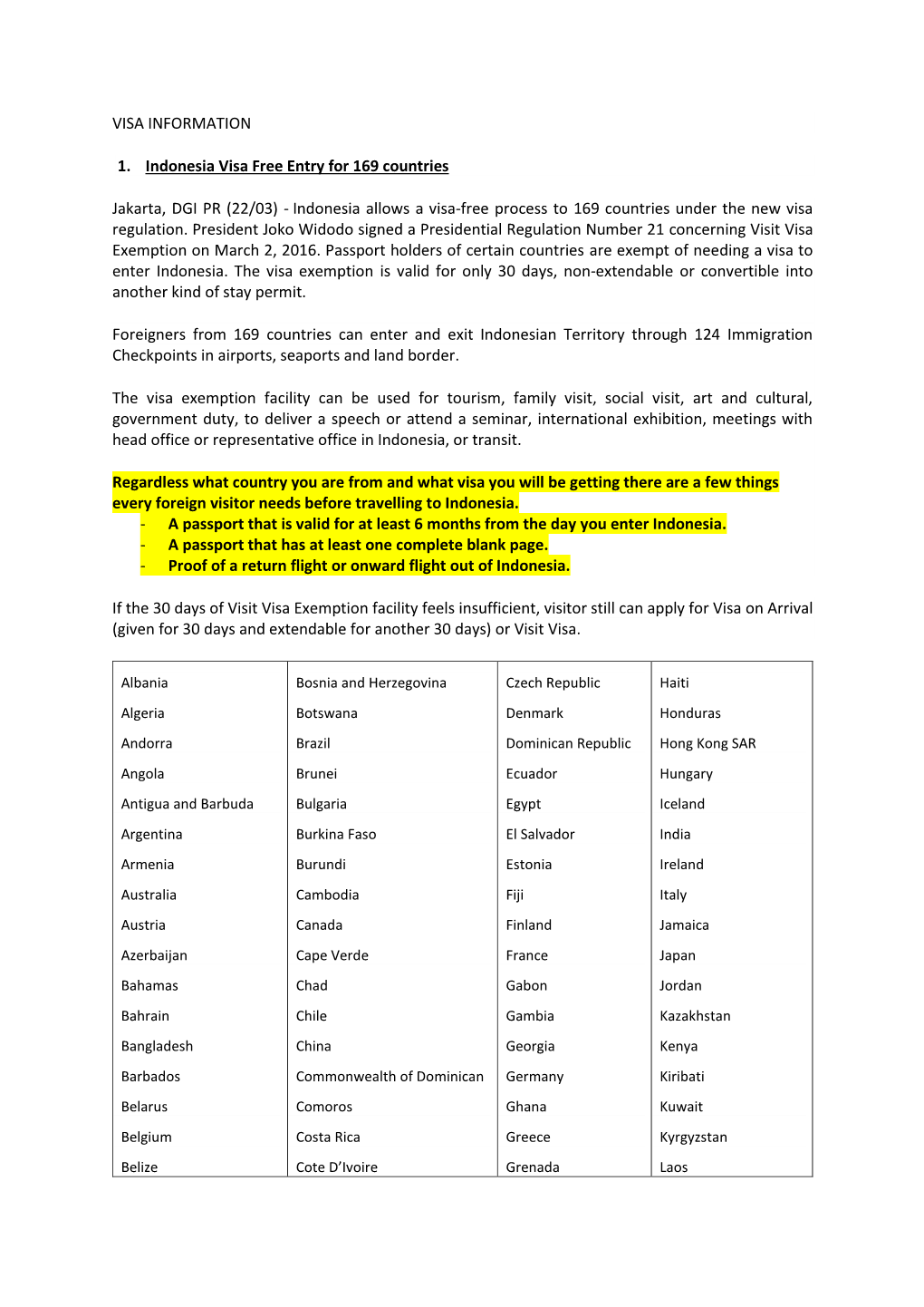 (22/03) - Indonesia Allows a Visa-Free Process to 169 Countries Under the New Visa Regulation