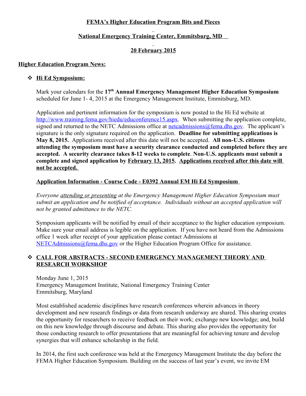 FEMA S Higher Education Program Bits and Pieces s1