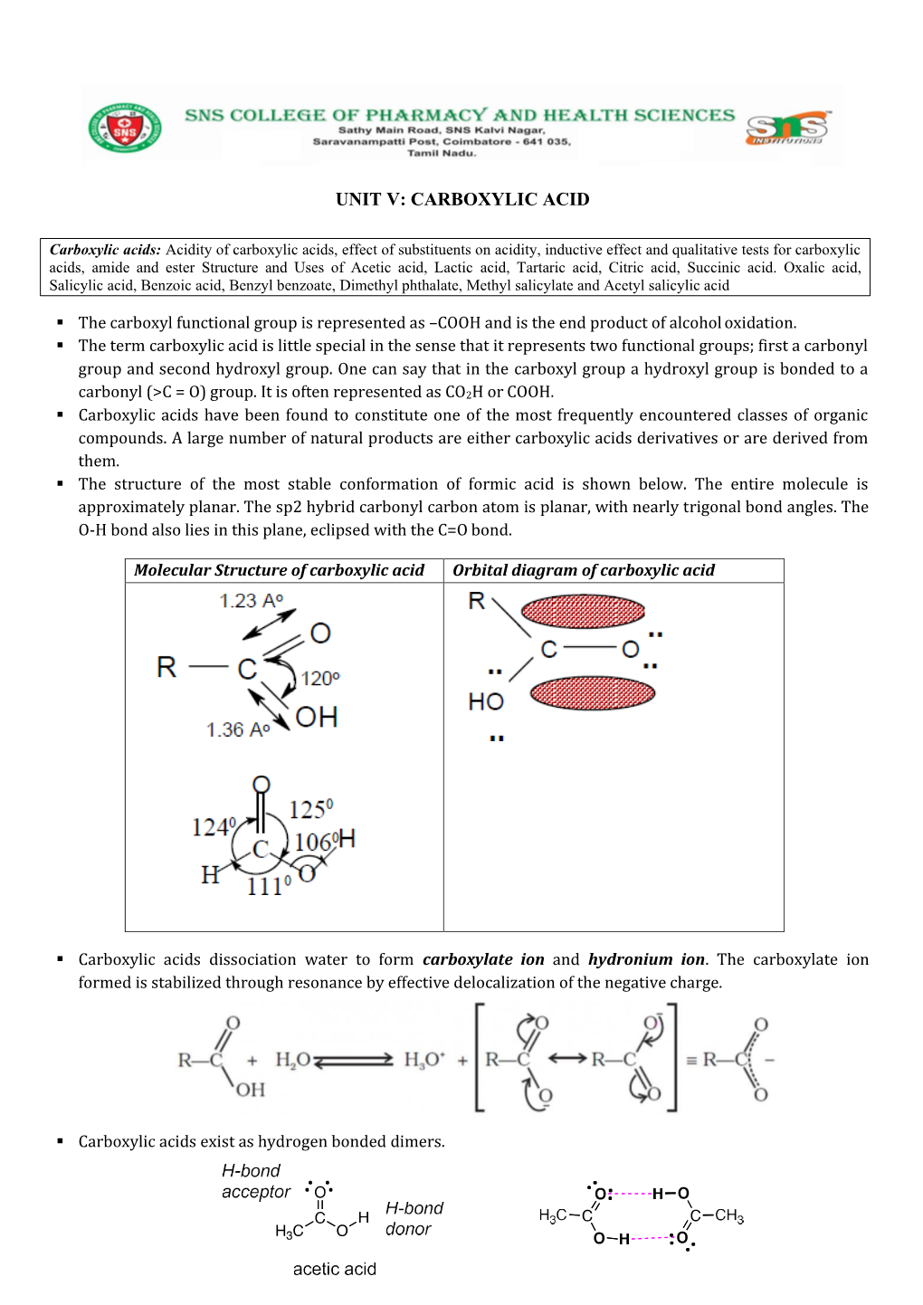 Unit V: Carboxylic Acid
