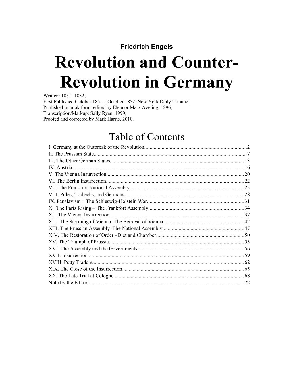 Revolution and Counter Revolution in Germany