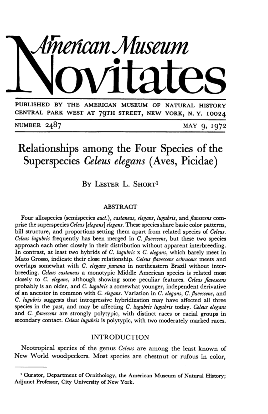 Relationships Among the Four Species of the Superspecies Celeus Elegans (Aves, Picidae)