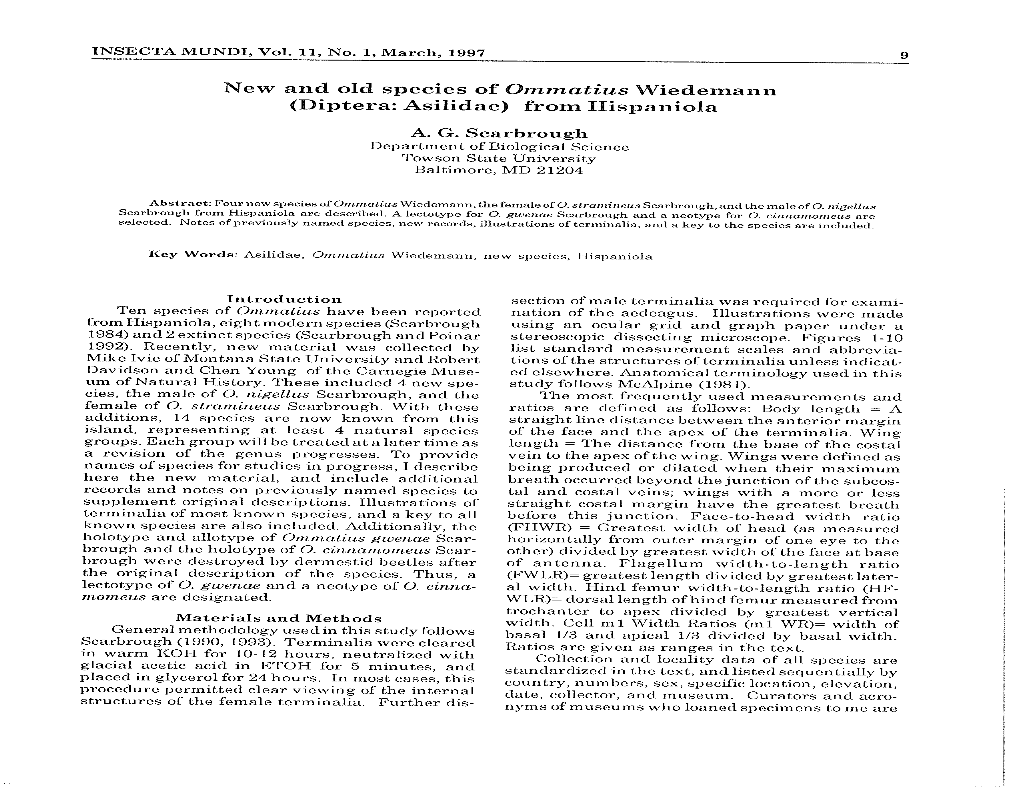 New and Old Species of Ommatius Wiedemann (Diptera: Asilidae) from Hispaniola