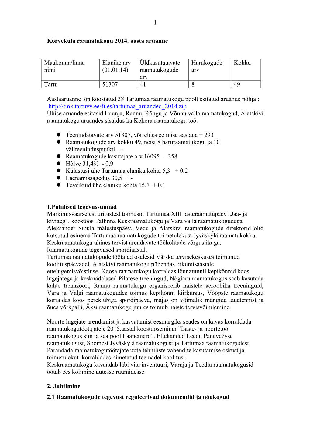 Kõrveküla Raamatukogu 2014. A. Aruanne