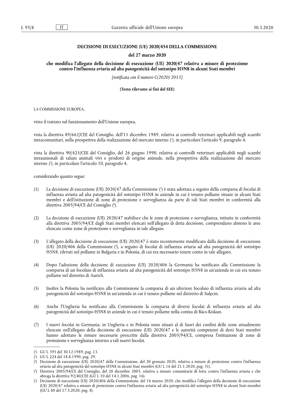 2020/454 DELLA COMMISSIONE Del 27 Marzo 2020 Che Modifica