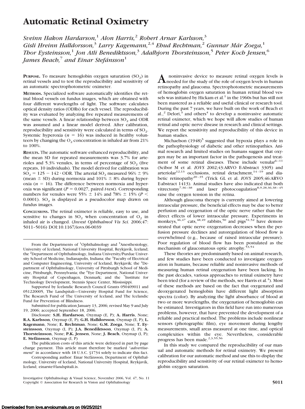 Automatic Retinal Oximetry