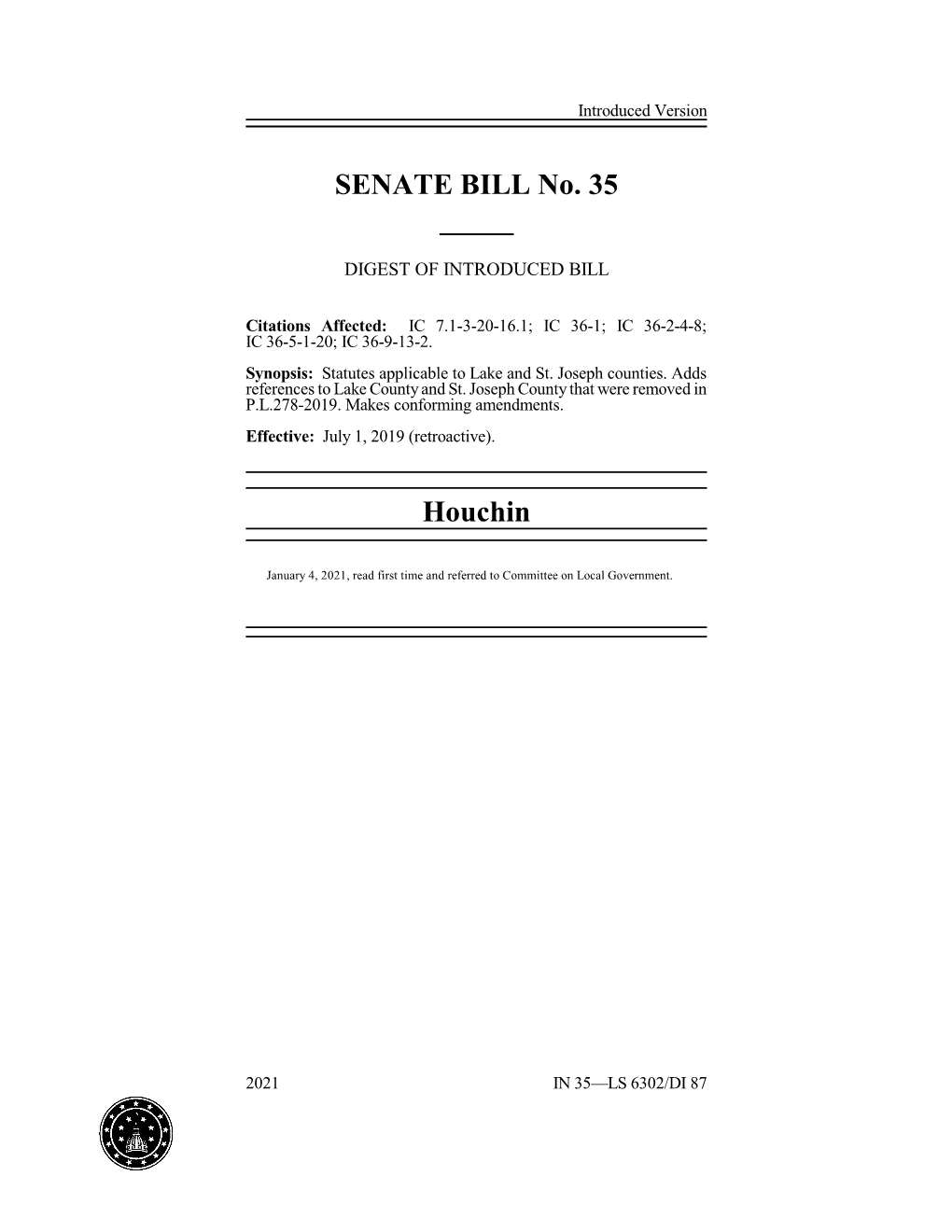 SENATE BILL No. 35 _____