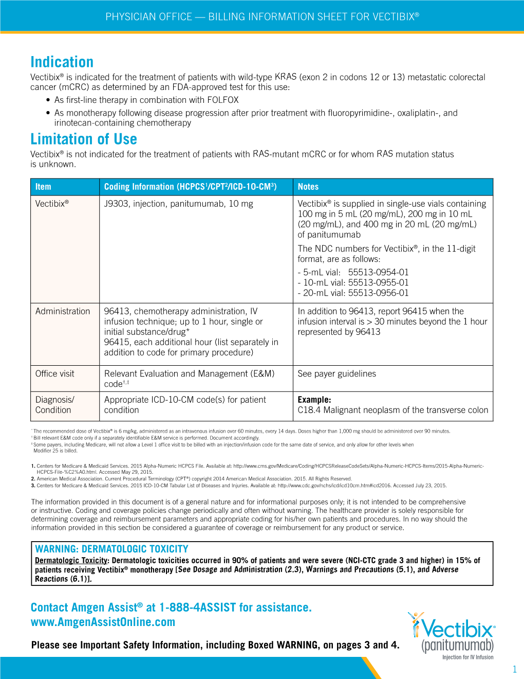 Vectibix Physicians Office Billing Instructions