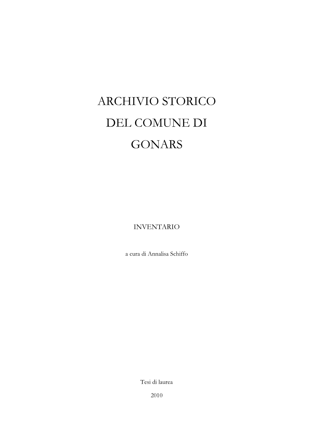 Archivio Storico Del Comune Di Gonars