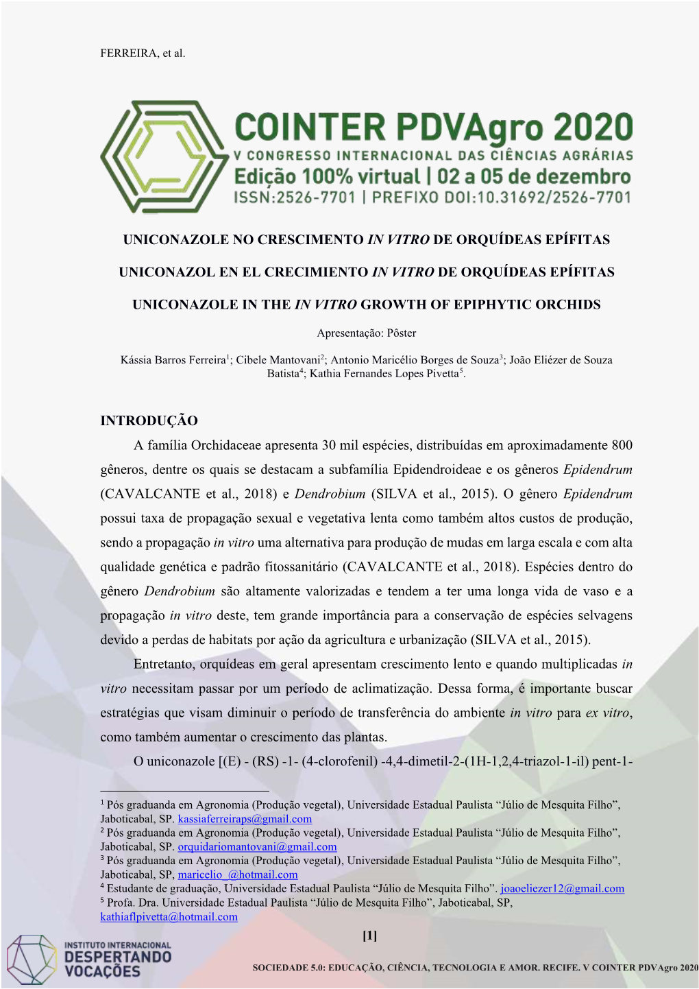 Uniconazole No Crescimento in Vitro De Orquídeas Epífitas