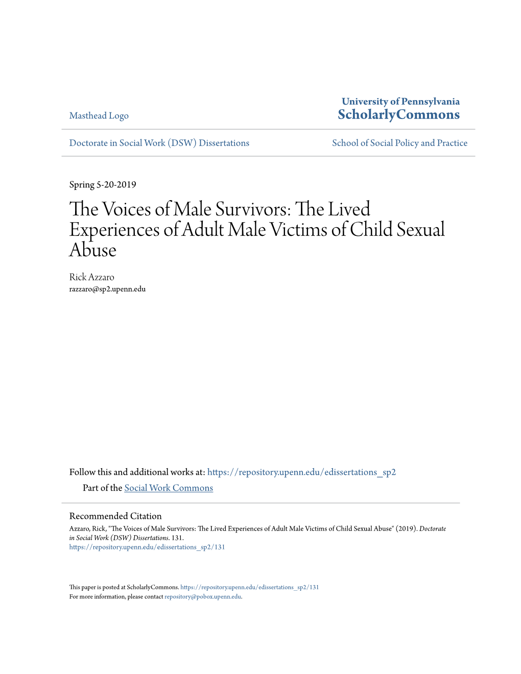 The Voices of Male Survivors: the Lived Experiences of Adult Male Victims of Child Sexual Abuse