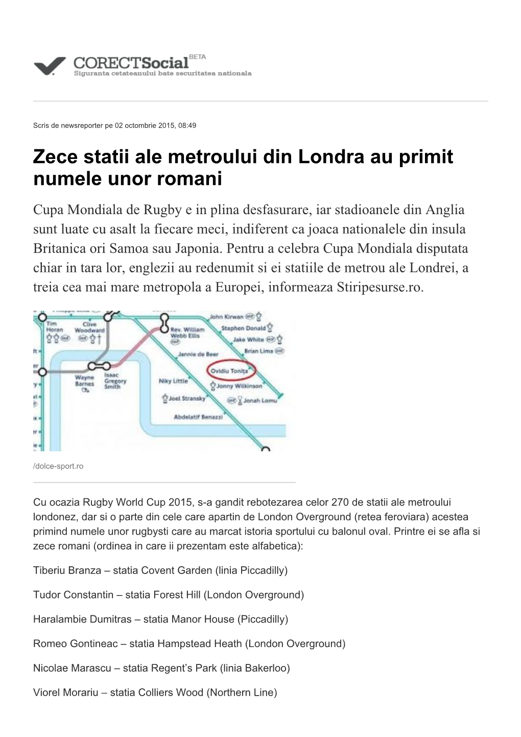 Zece Statii Ale Metroului Din Londra Au Primit Numele