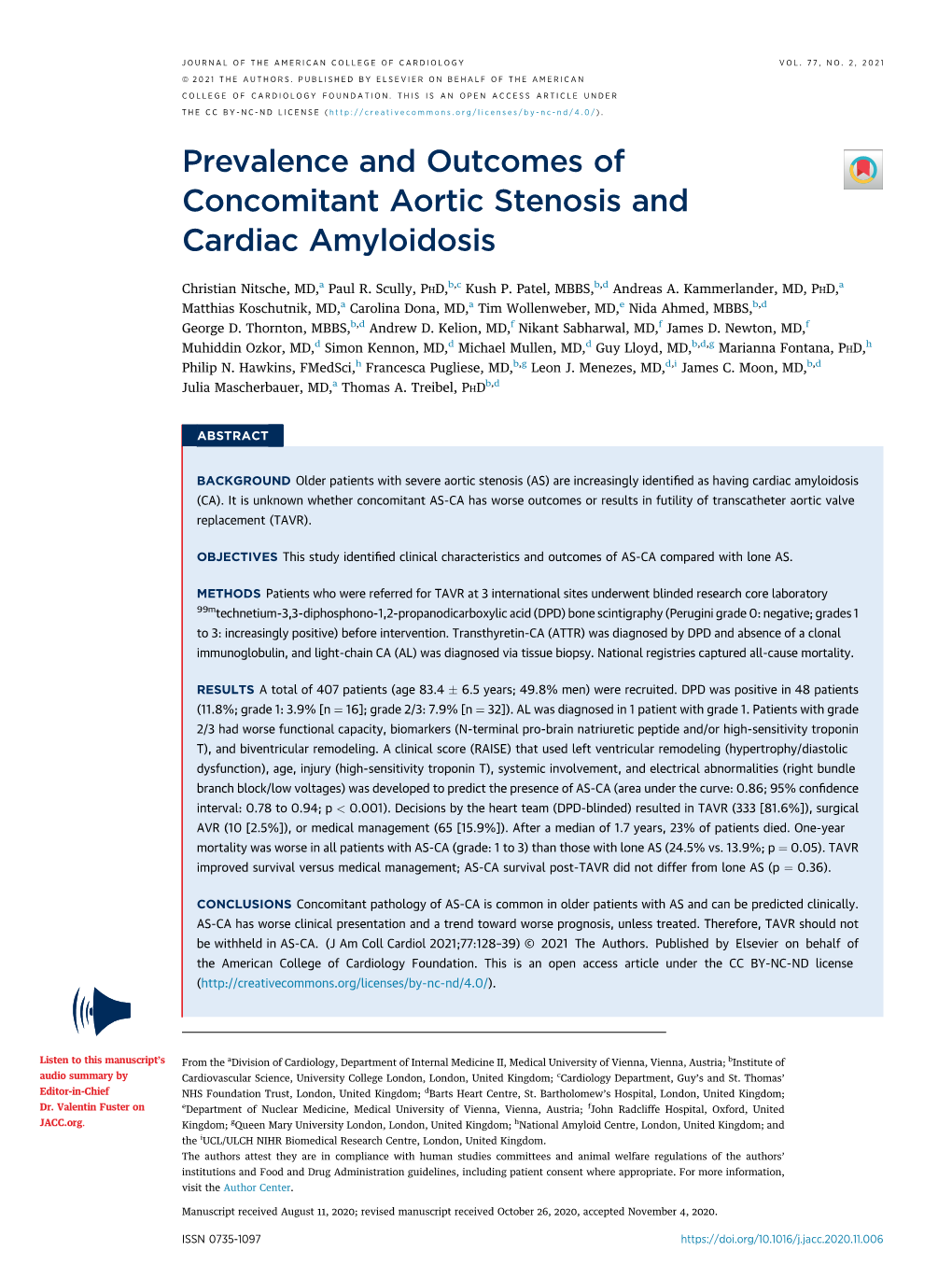 Prevalence and Outcomes of Concomitant Aortic Stenosis and Cardiac&Nbsp;Amyloidosis