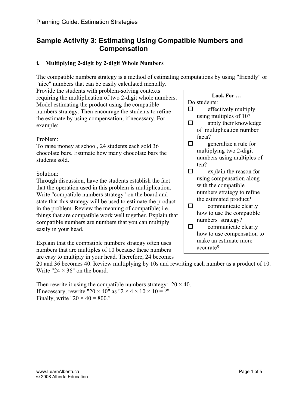 Sample Activity 3: Estimating Using Compatible Numbers and Compensation