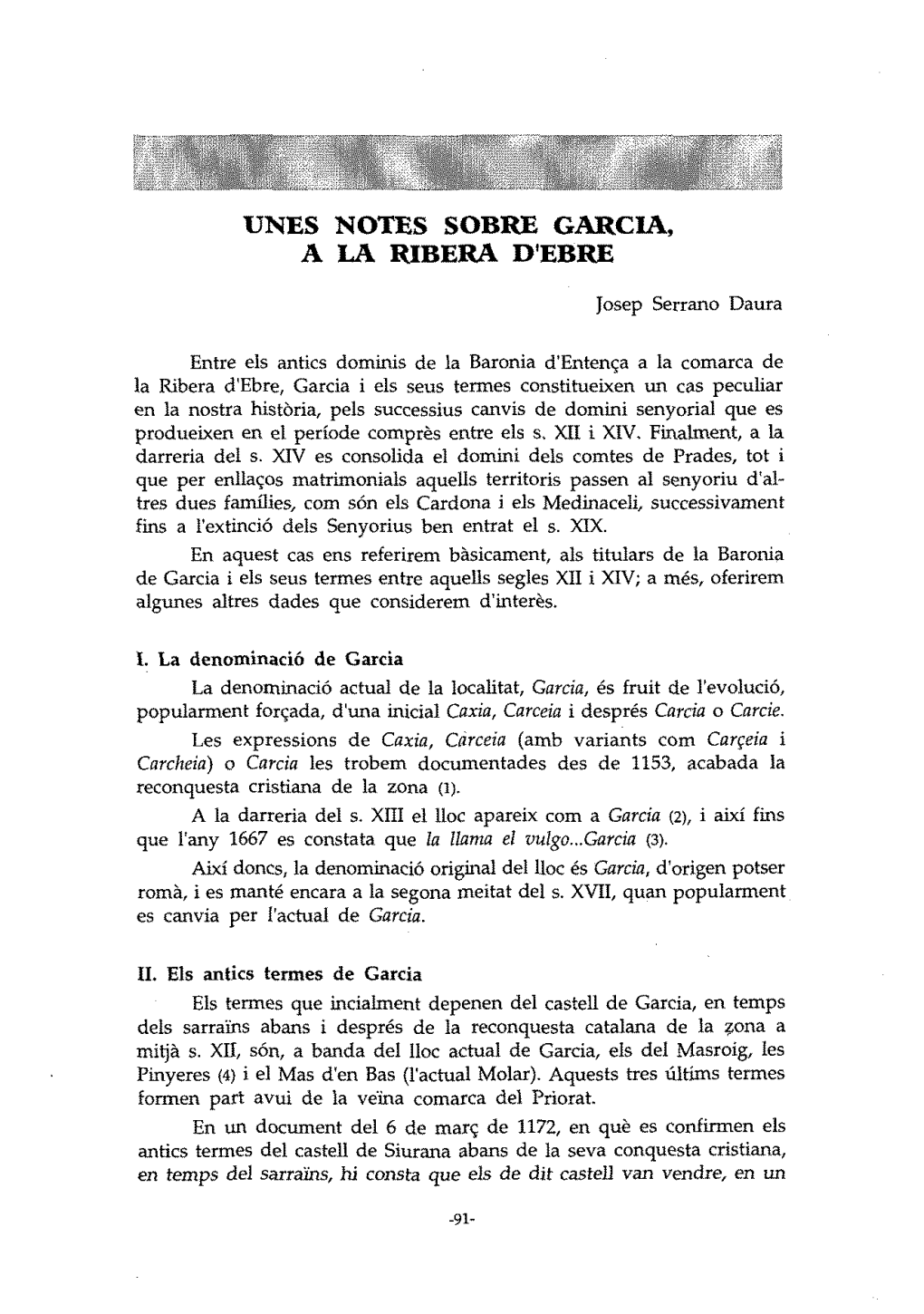 Unes Notes Sobre Garcla, a La Ribera D'ebre