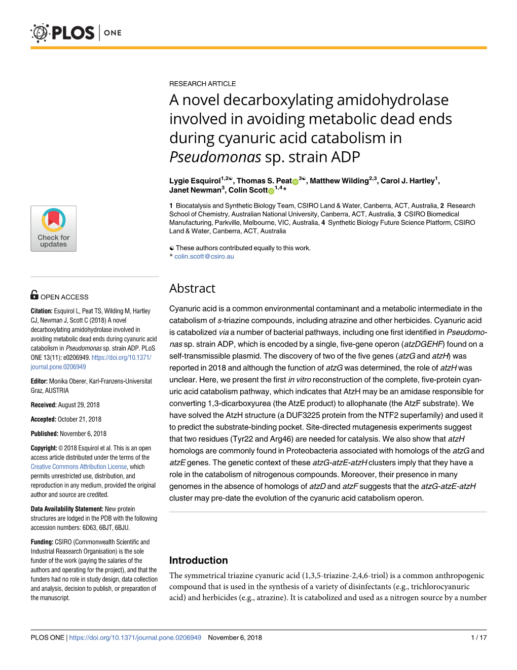 A Novel Decarboxylating Amidohydrolase Involved in Avoiding Metabolic Dead Ends During Cyanuric Acid Catabolism in Pseudomonas Sp