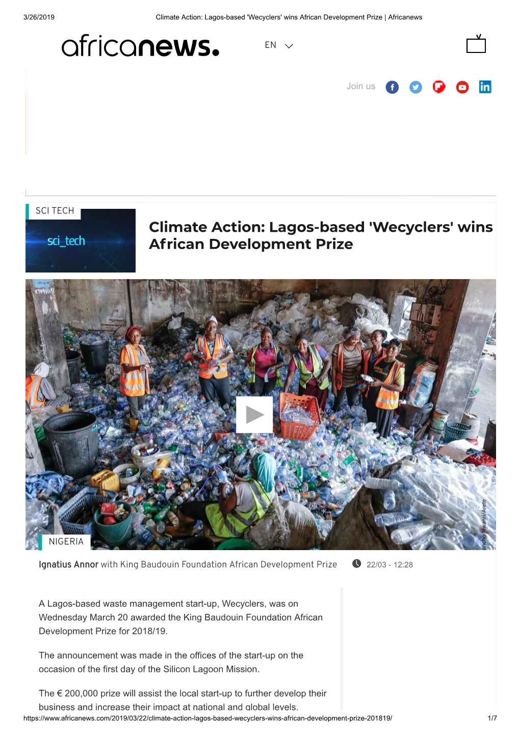 Climate Action: Lagos-Based 'Wecyclers' Wins African Development Prize | Africanews