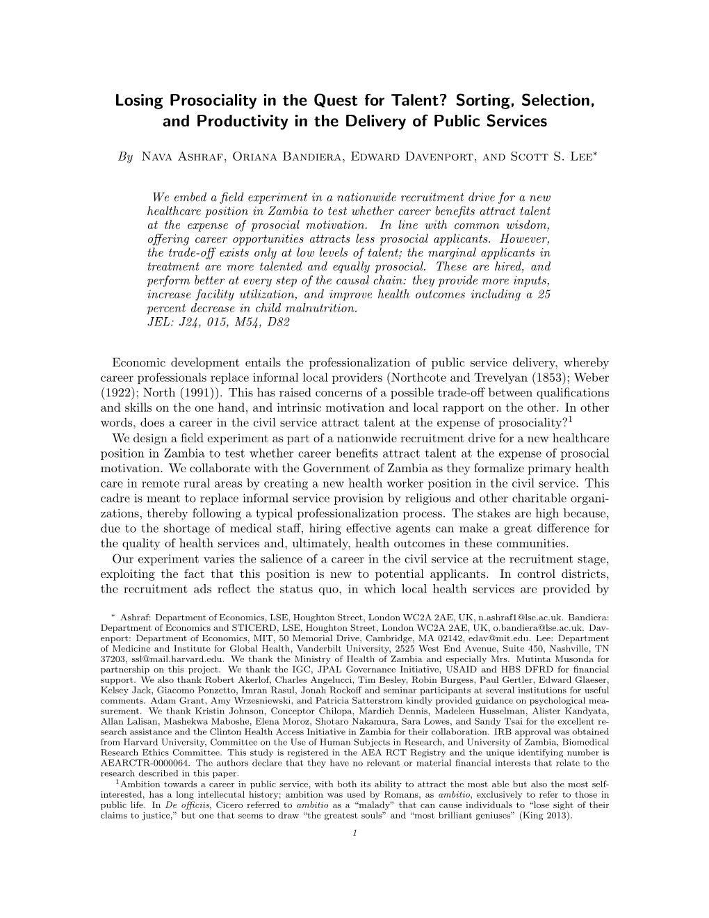 Losing Prosociality in the Quest for Talent? Sorting, Selection, and Productivity in the Delivery of Public Services