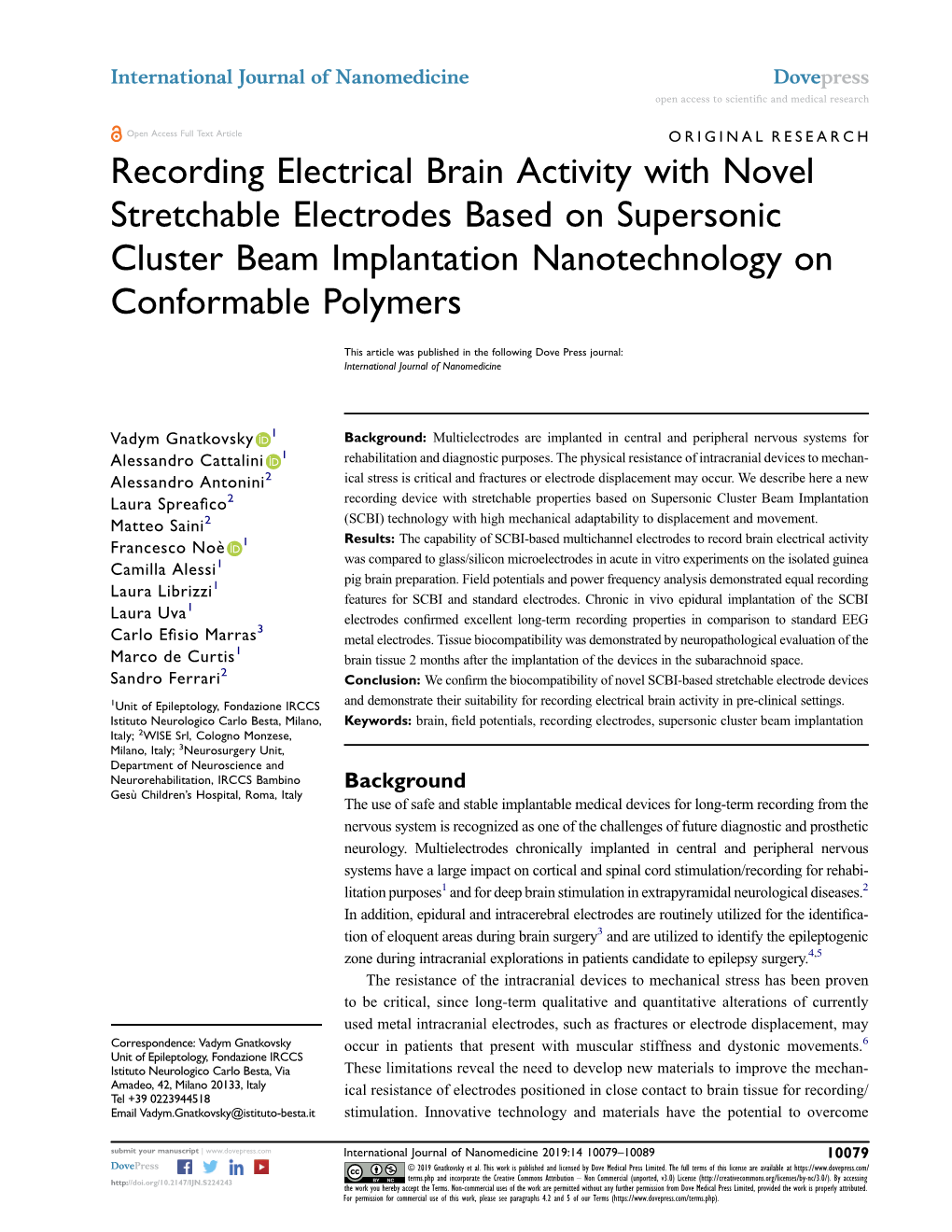 Recording Electrical Brain Activity with Novel Stretchable Electrodes Based on Supersonic Cluster Beam Implantation Nanotechnology on Conformable Polymers