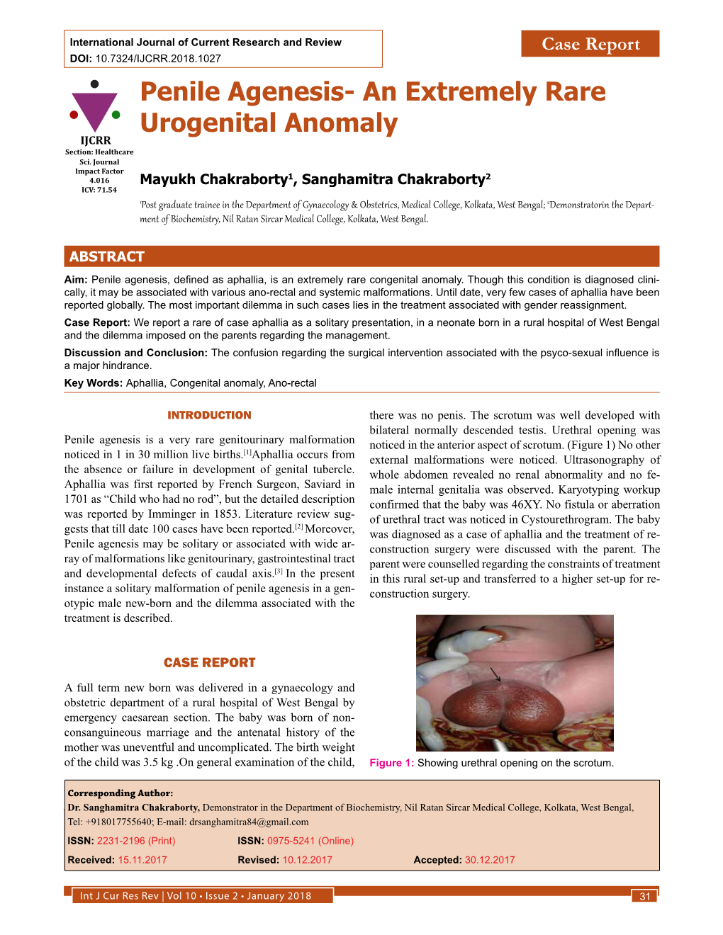 Penile Agenesis- an Extremely Rare Urogenital Anomaly IJCRR Section: Healthcare Sci