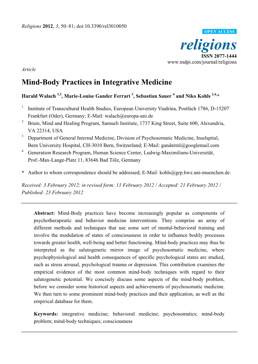 Mind-Body Practices in Integrative Medicine