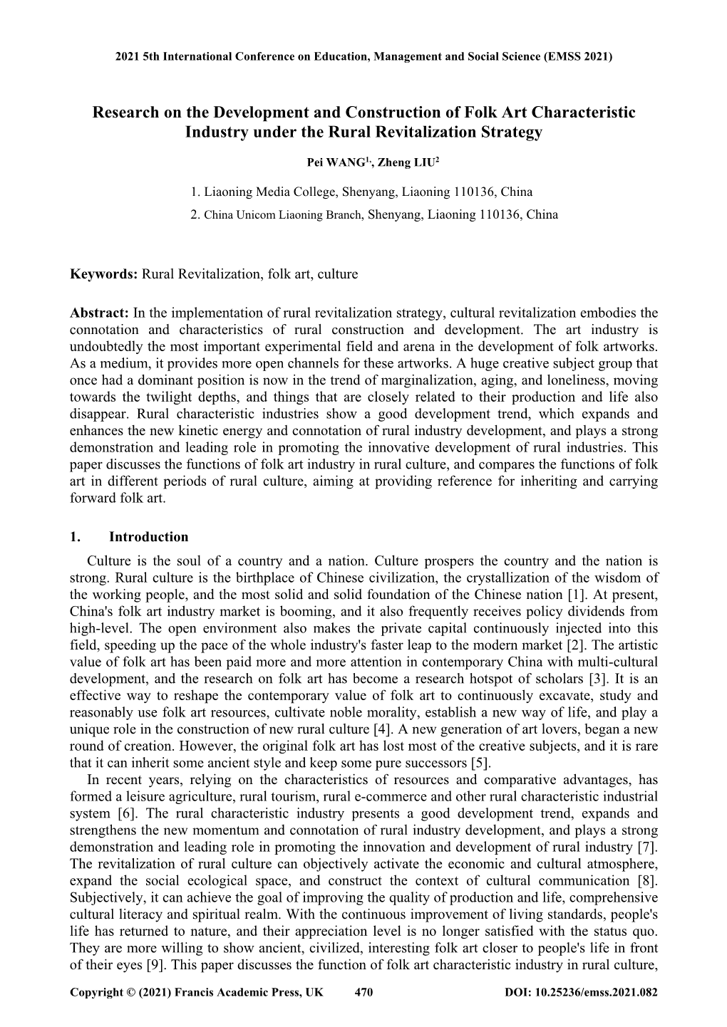 Research on the Development and Construction of Folk Art Characteristic Industry Under the Rural Revitalization Strategy