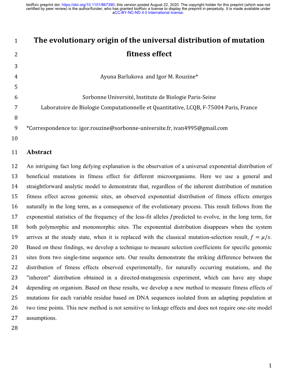 The Evolutionary Origin of the Universal Distribution of Mutation